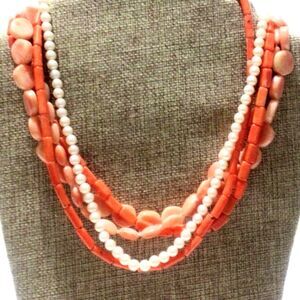Coral Colored Beaded Multi Strand Necklace